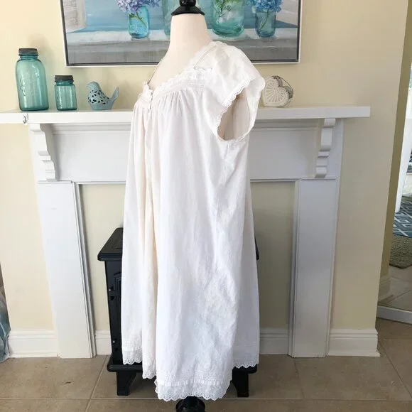 Eileen West White Cotton Midi Nightgown Size 1X Cap Sleeve Pintuck - Picture 3 of 6